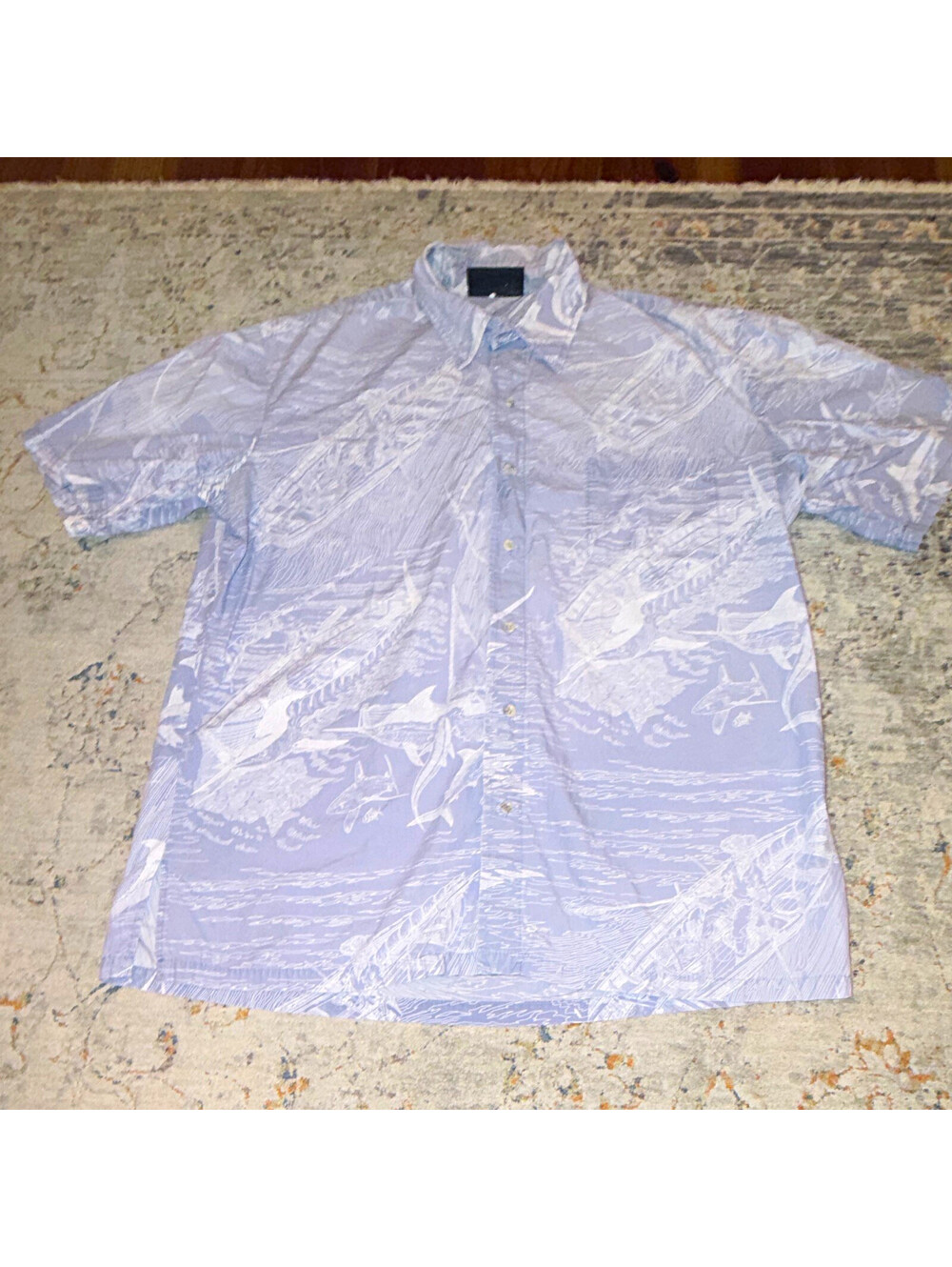 Guy Harvey Classic XL Men's Blue/White Fish Graphic Print Woven Button-Up A410